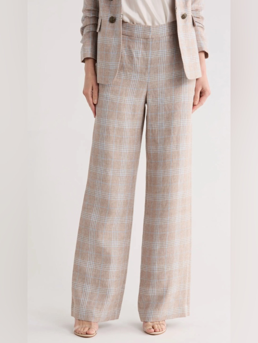 Veronica Beard Tonelli Plaid Linen Pants Khaki-Multi Sz 4 - NWT $528